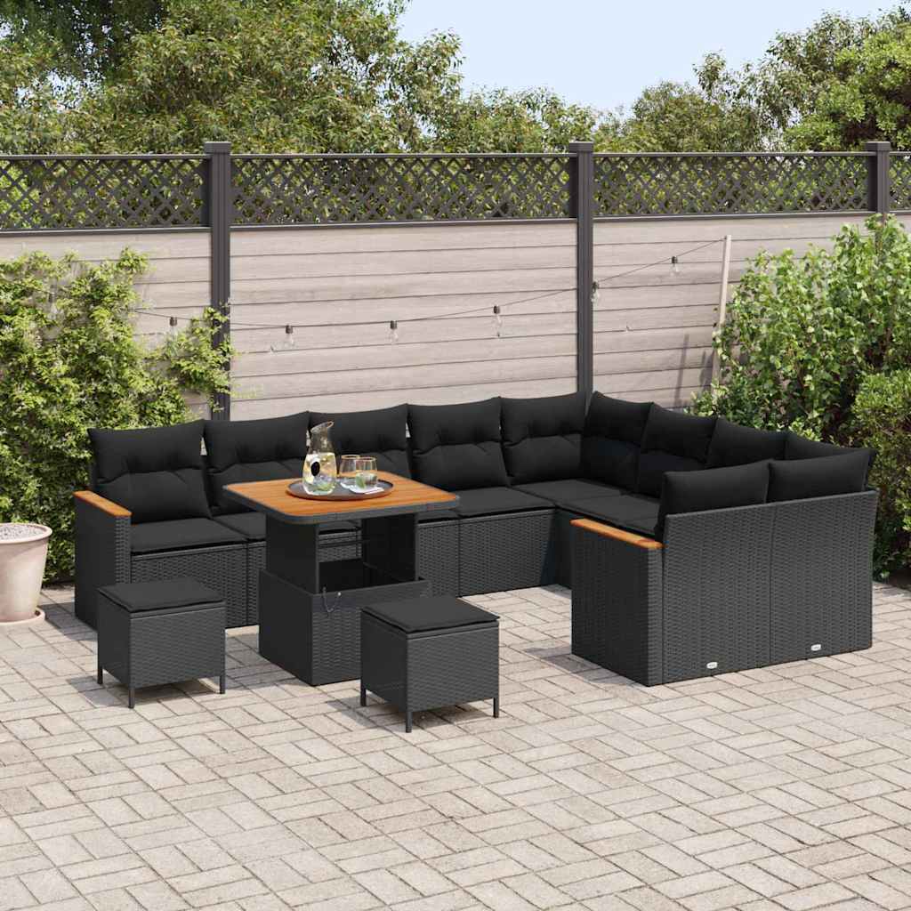 Havesofa Sæt med pude med opbevaring Sort Poly rattan