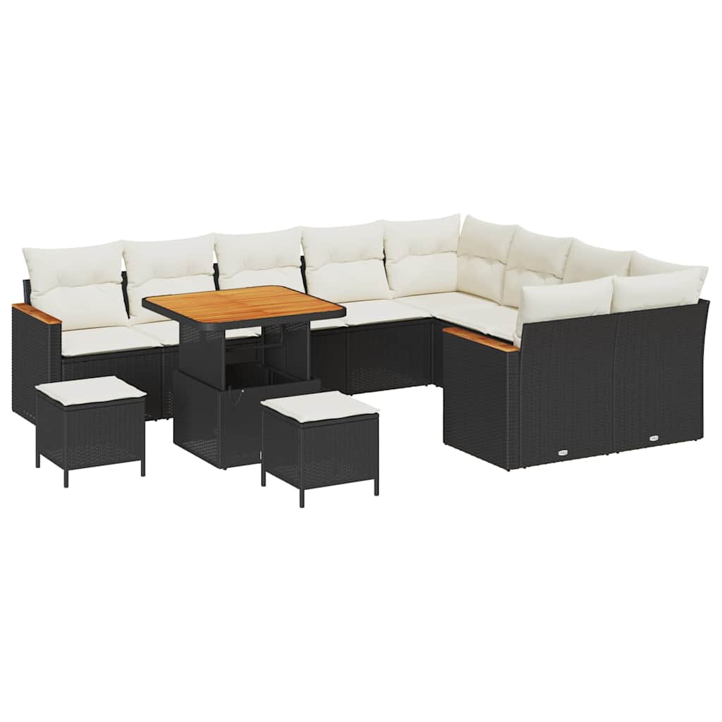 Havesofa Sæt med pude med opbevaring Sort Poly rattan