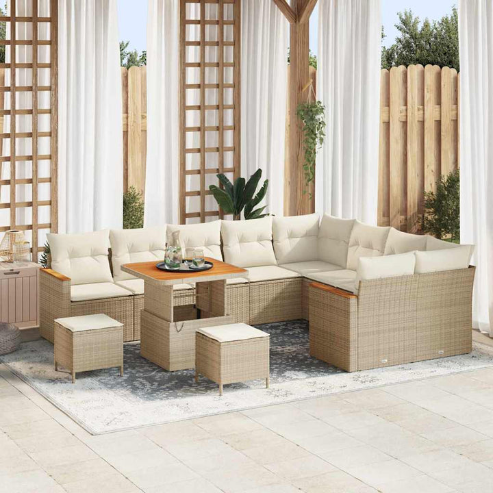 Havesofa Sæt med pude med opbevaring Beige Poly rattan