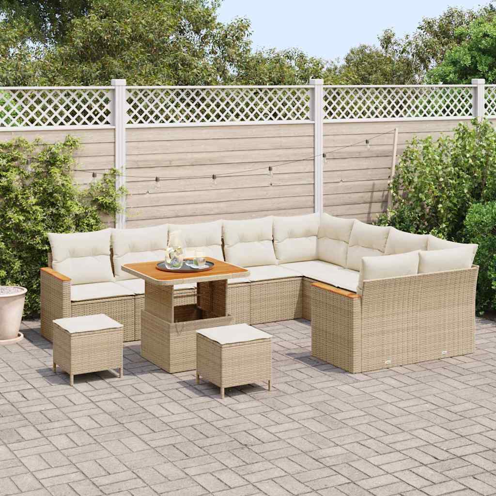 Havesofa Sæt med pude med opbevaring Beige Poly rattan