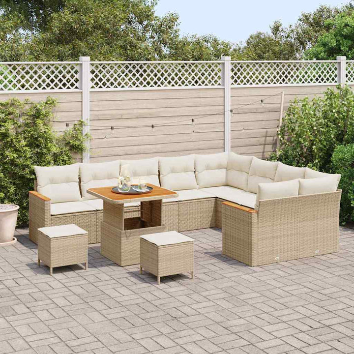 Havesofa Sæt med pude med opbevaring Beige Poly rattan
