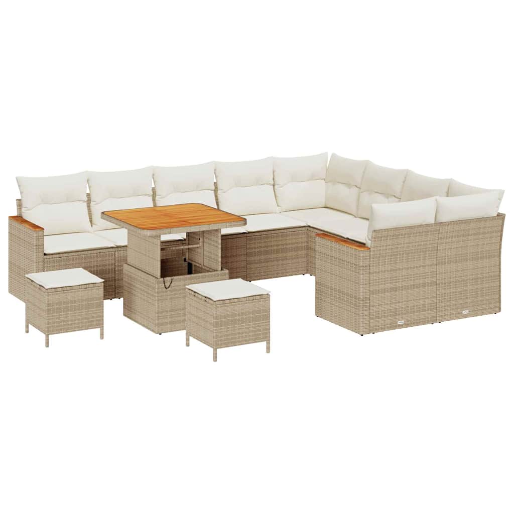 Havesofa Sæt med pude med opbevaring Beige Poly rattan