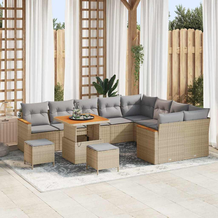 Havesofa Sæt med pude med opbevaring Beige Poly rattan