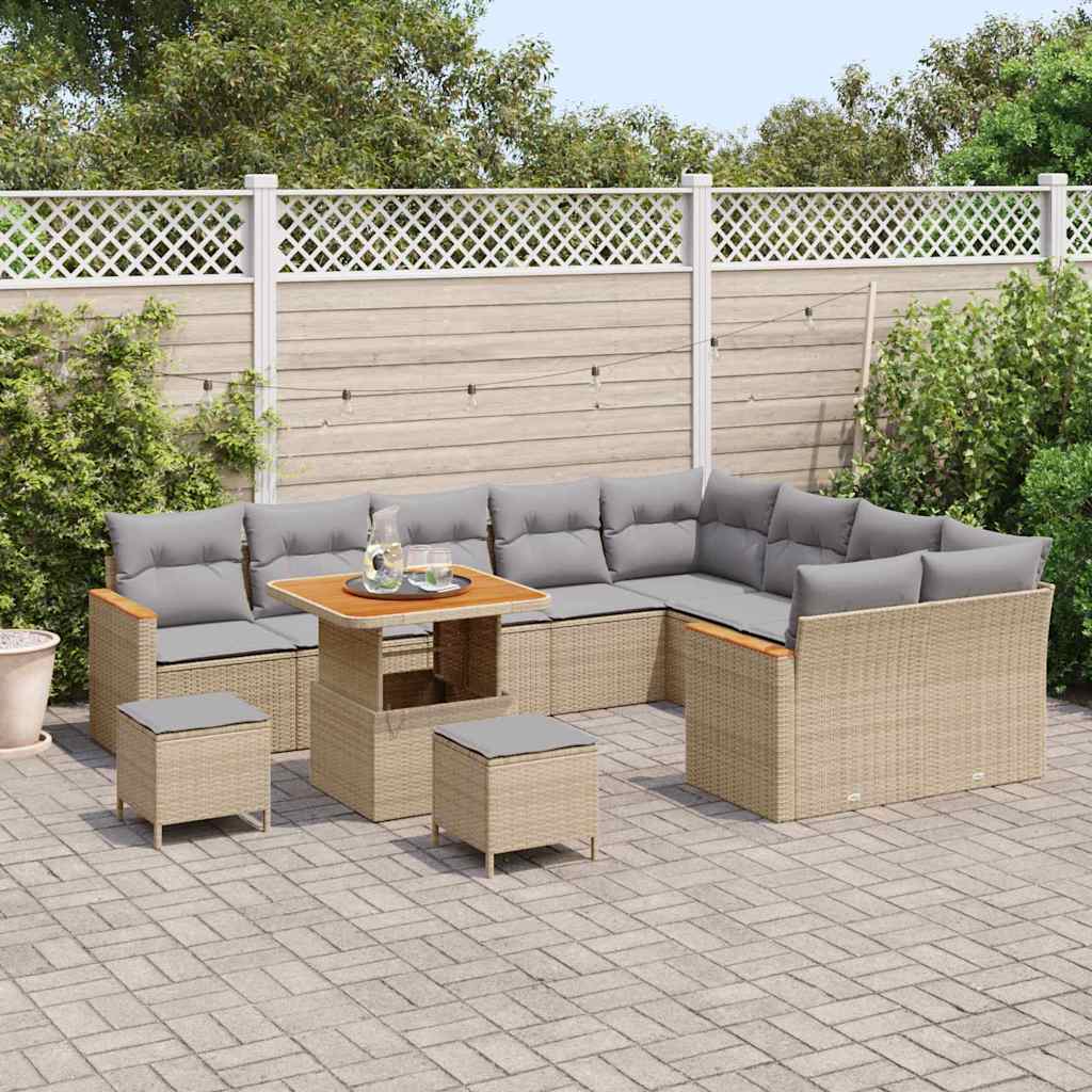 Havesofa Sæt med pude med opbevaring Beige Poly rattan