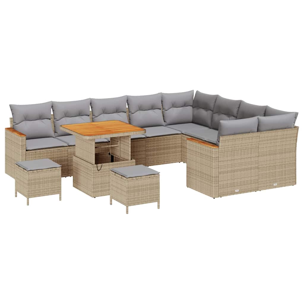 Havesofa Sæt med pude med opbevaring Beige Poly rattan