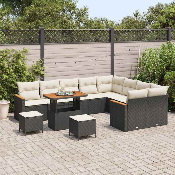 Havesofa Sæt med pude med opbevaring Sort Poly rattan