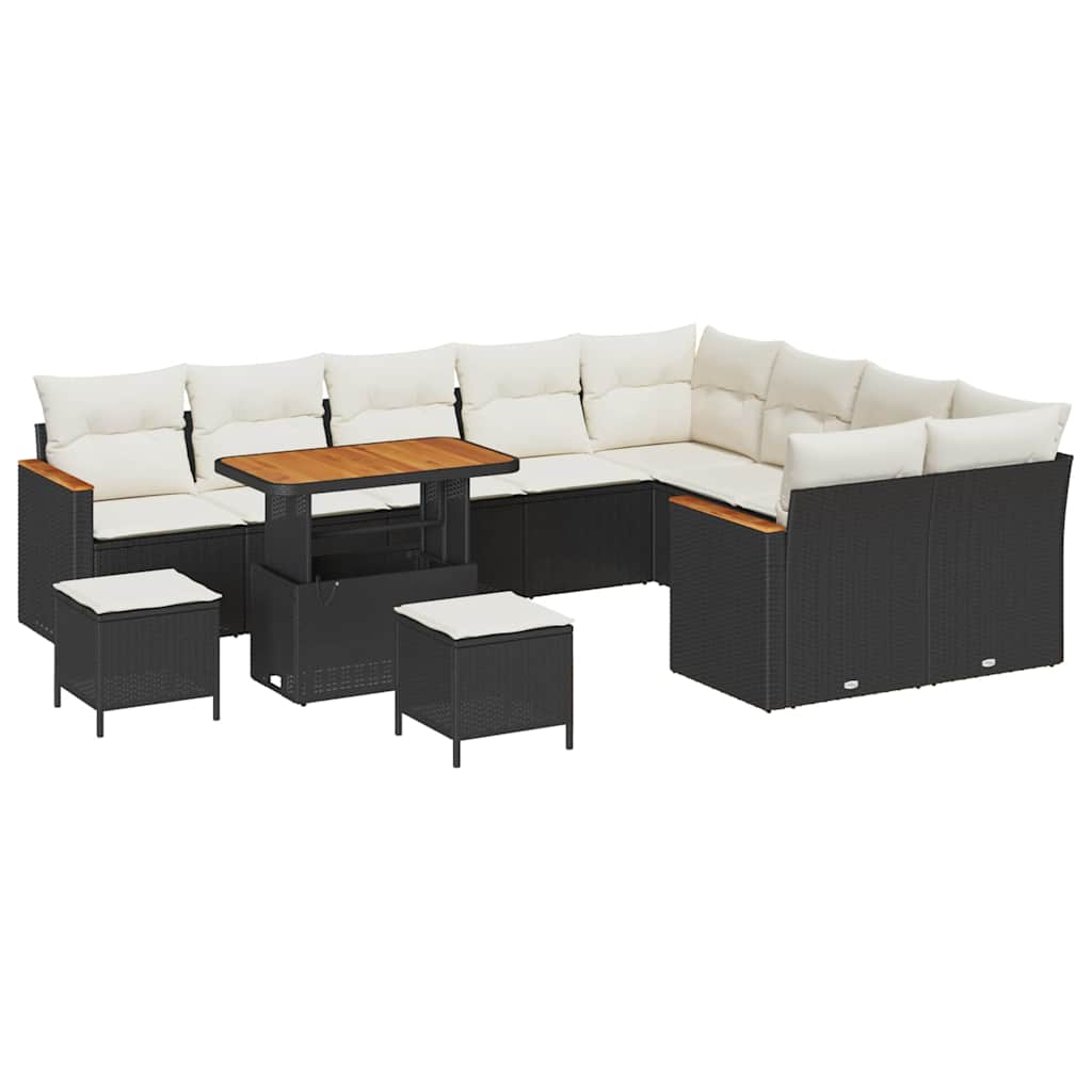 Havesofa Sæt med pude med opbevaring Sort Poly rattan