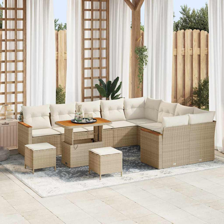 Havesofa Sæt med pude med opbevaring Beige Poly rattan