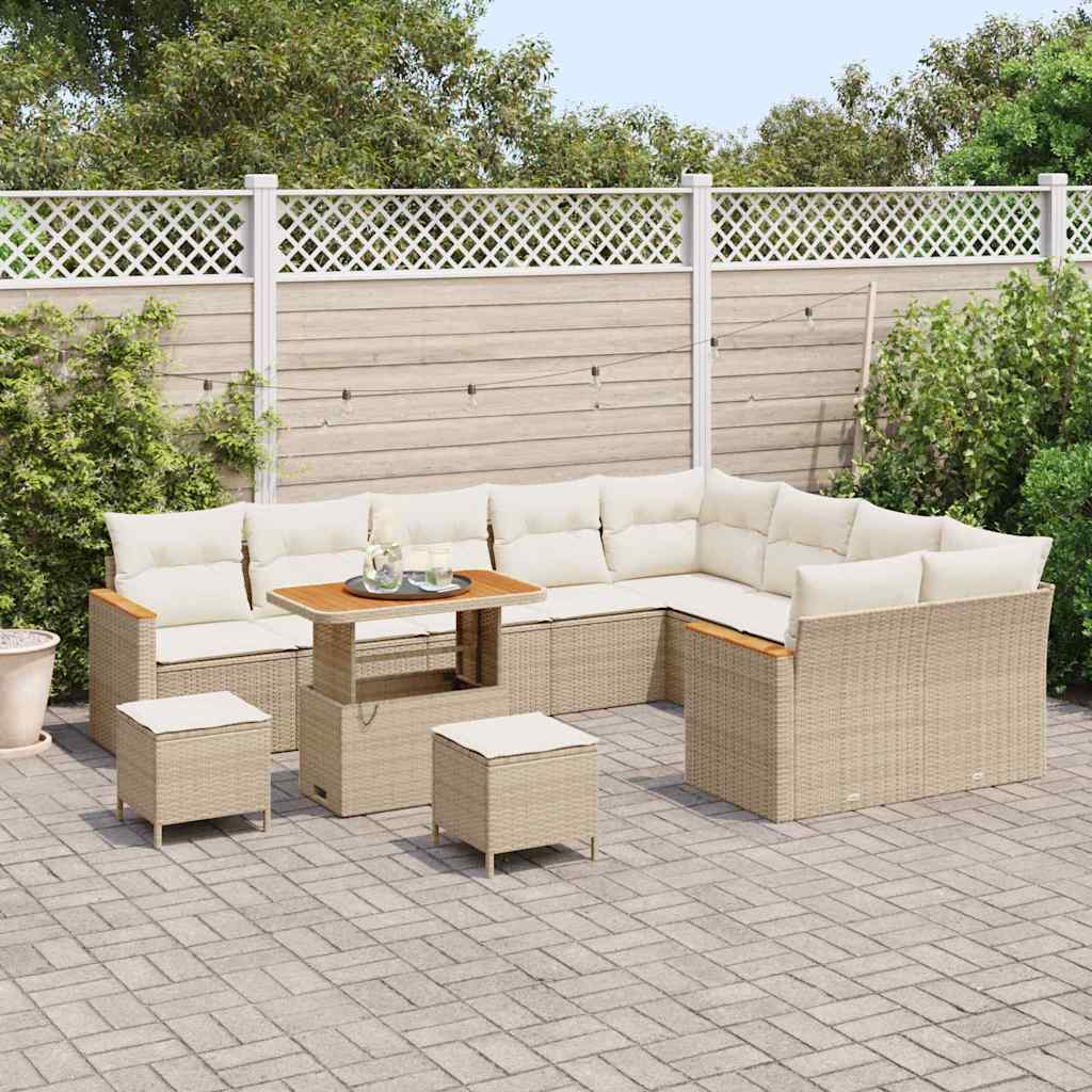 Havesofa Sæt med pude med opbevaring Beige Poly rattan