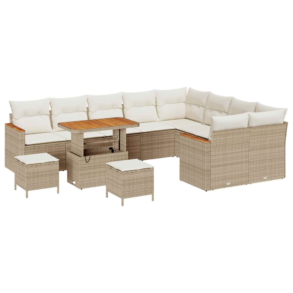 Havesofa Sæt med pude med opbevaring Beige Poly rattan