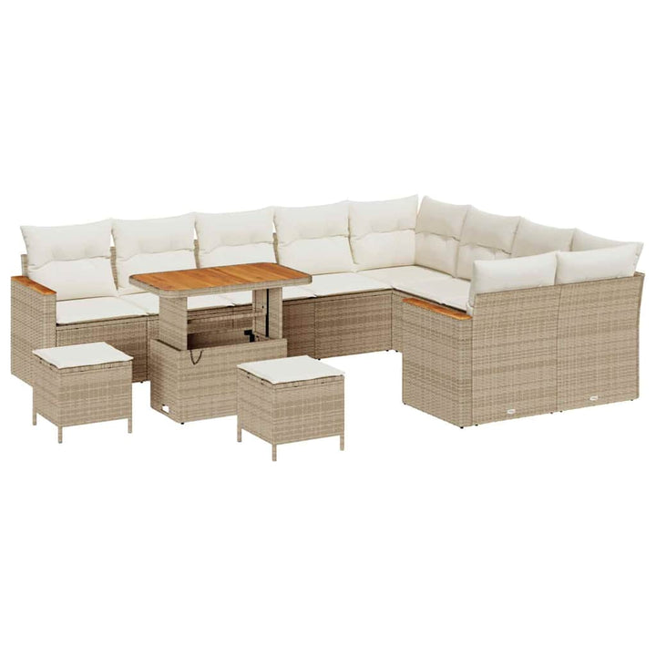 Havesofa Sæt med pude med opbevaring Beige Poly rattan