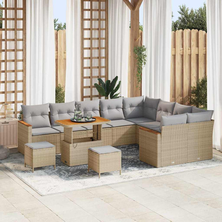 Havesofa Sæt med pude med opbevaring Beige Poly rattan