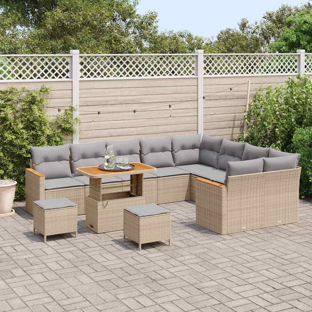 Havesofa Sæt med pude med opbevaring Beige Poly rattan