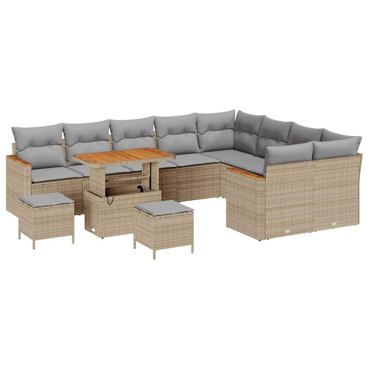Havesofa Sæt med pude med opbevaring Beige Poly rattan
