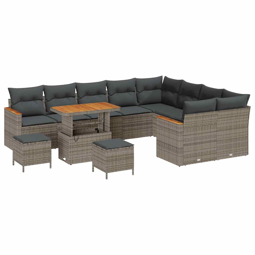 Havesofa Sæt med pude med opbevaring Grå Poly rattan