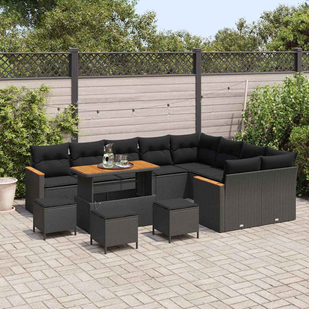 Havesofa Sæt med pude med opbevaring Sort Poly rattan