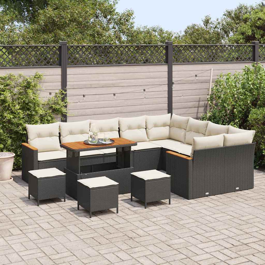 Havesofa Sæt med pude med opbevaring Sort Poly rattan
