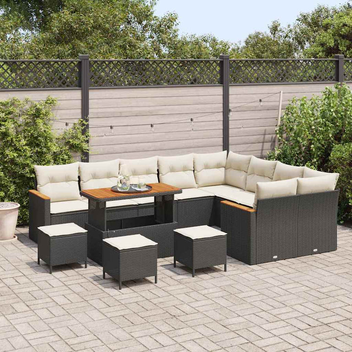 Havesofa Sæt med pude med opbevaring Sort Poly rattan
