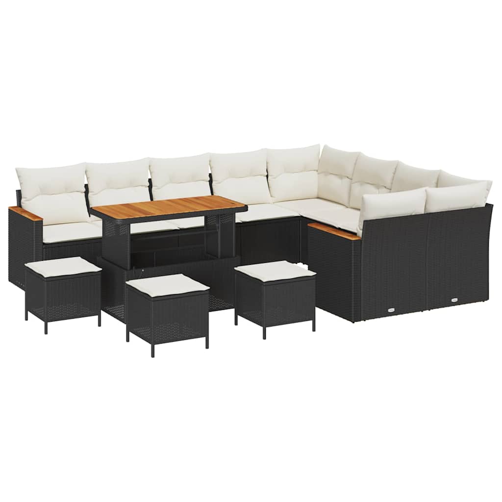 Havesofa Sæt med pude med opbevaring Sort Poly rattan