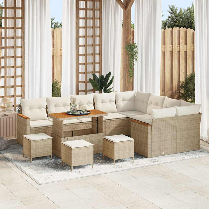 Havesofa Sæt med pude med opbevaring Beige Poly rattan