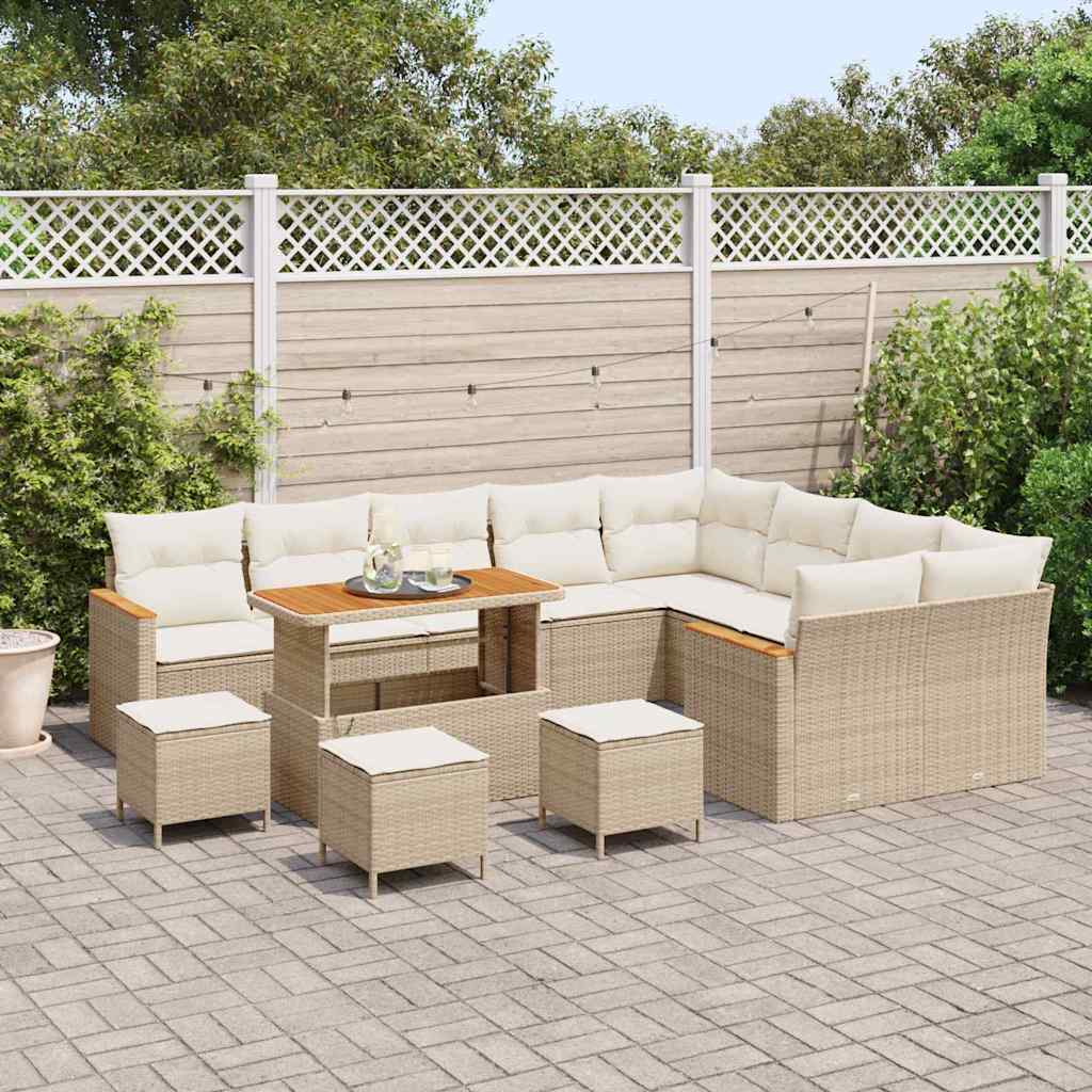 Havesofa Sæt med pude med opbevaring Beige Poly rattan
