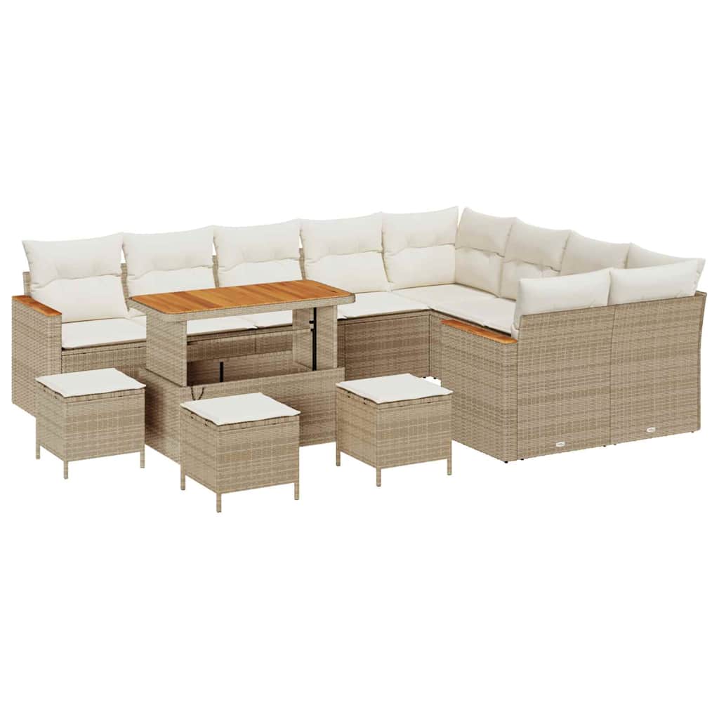 Havesofa Sæt med pude med opbevaring Beige Poly rattan