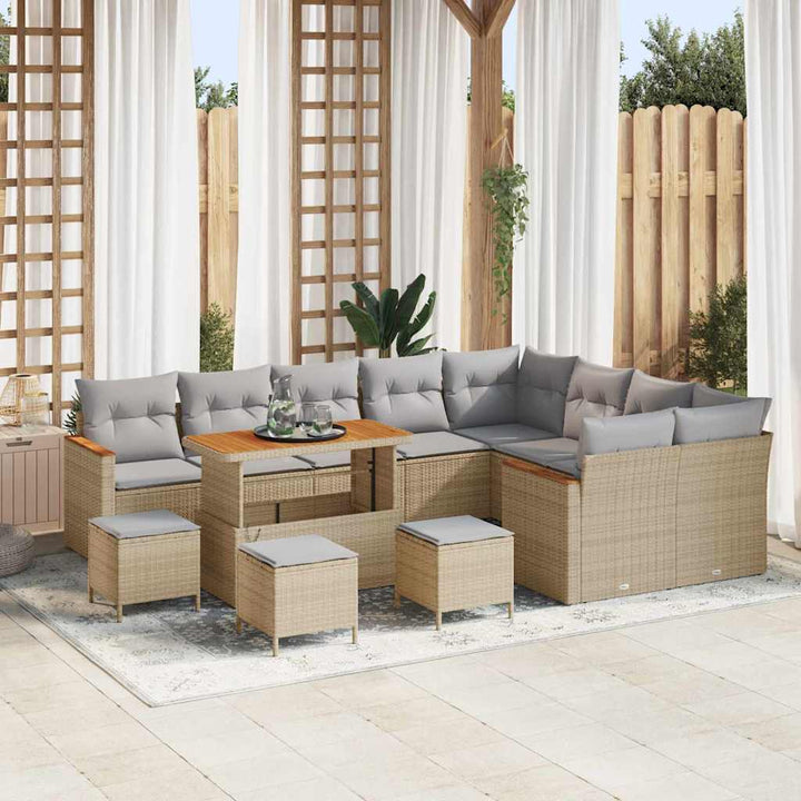 Havesofa Sæt med pude med opbevaring Beige Poly rattan