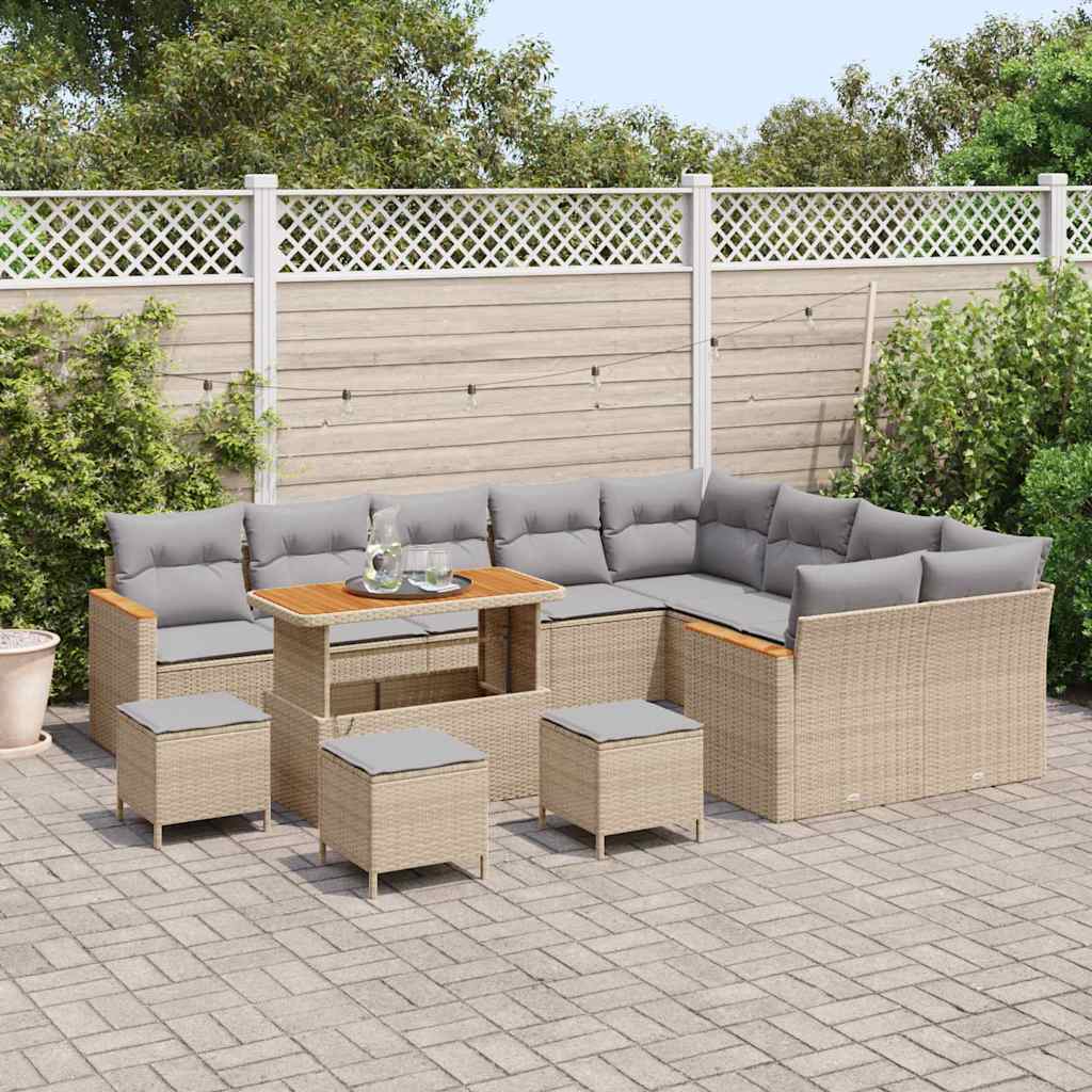 Havesofa Sæt med pude med opbevaring Beige Poly rattan