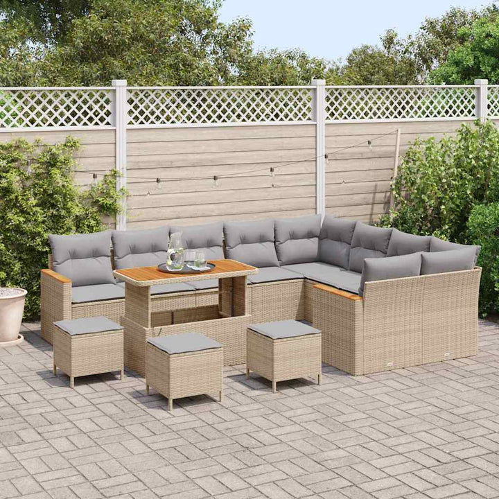 Havesofa Sæt med pude med opbevaring Beige Poly rattan