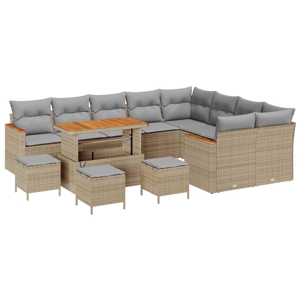 Havesofa Sæt med pude med opbevaring Beige Poly rattan