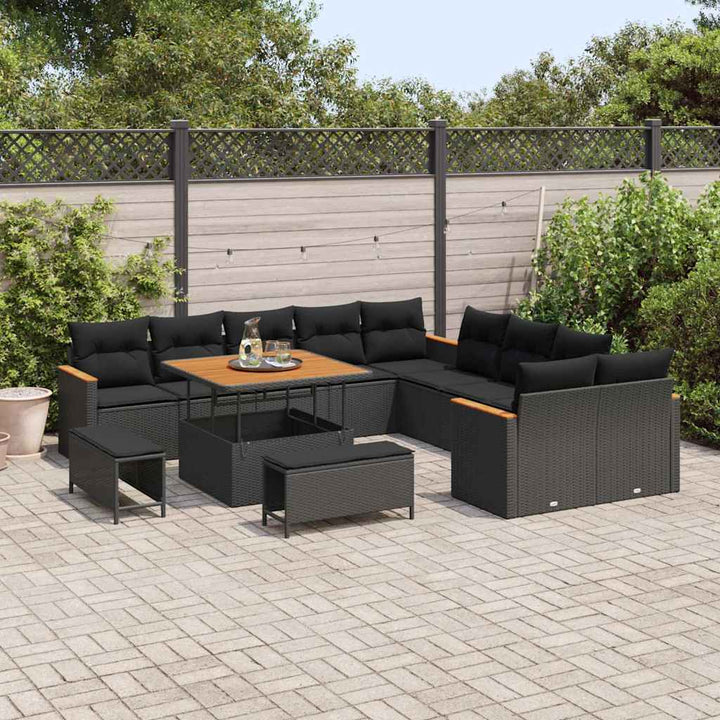 Havesofa Sæt med pude med opbevaring Sort Poly rattan