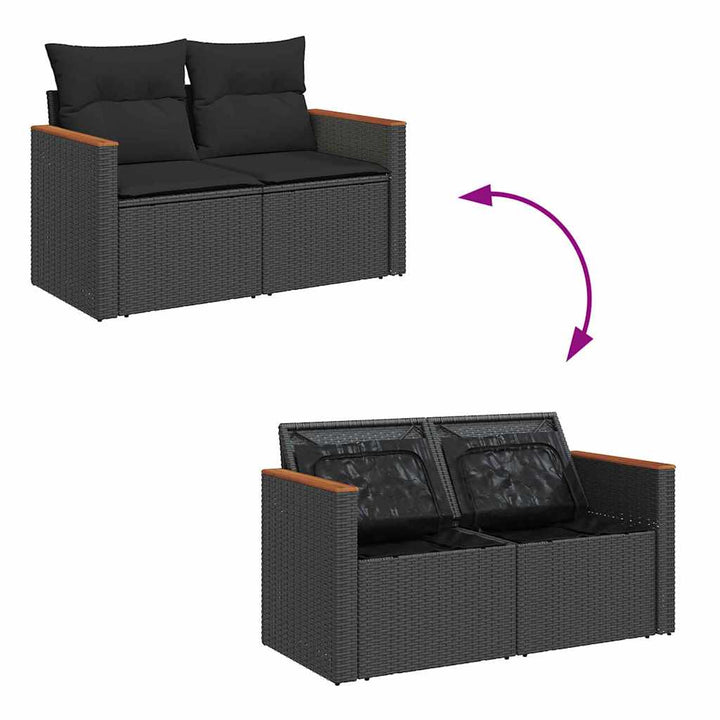 Havesofa Sæt med pude med opbevaring Sort Poly rattan
