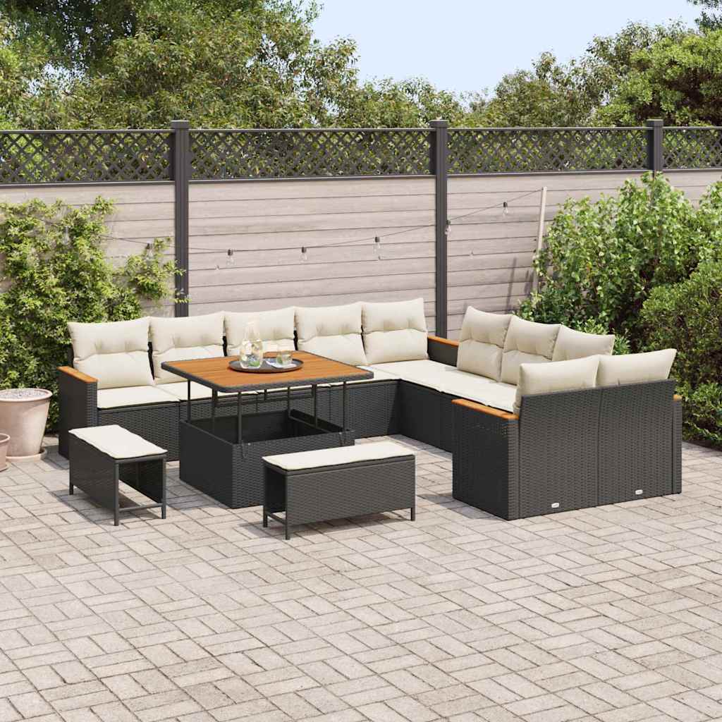 Havesofa Sæt med pude med opbevaring Sort Poly rattan