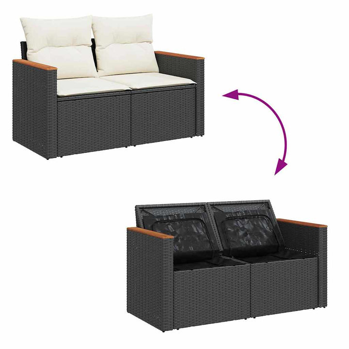 Havesofa Sæt med pude med opbevaring Sort Poly rattan