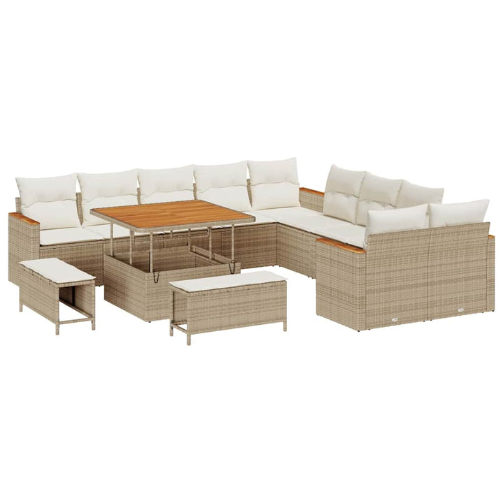 Havesofa Sæt med pude med opbevaring Beige Poly rattan