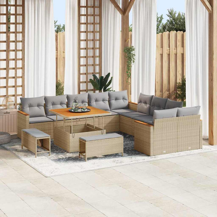 Havesofa Sæt med pude med opbevaring Beige Poly rattan