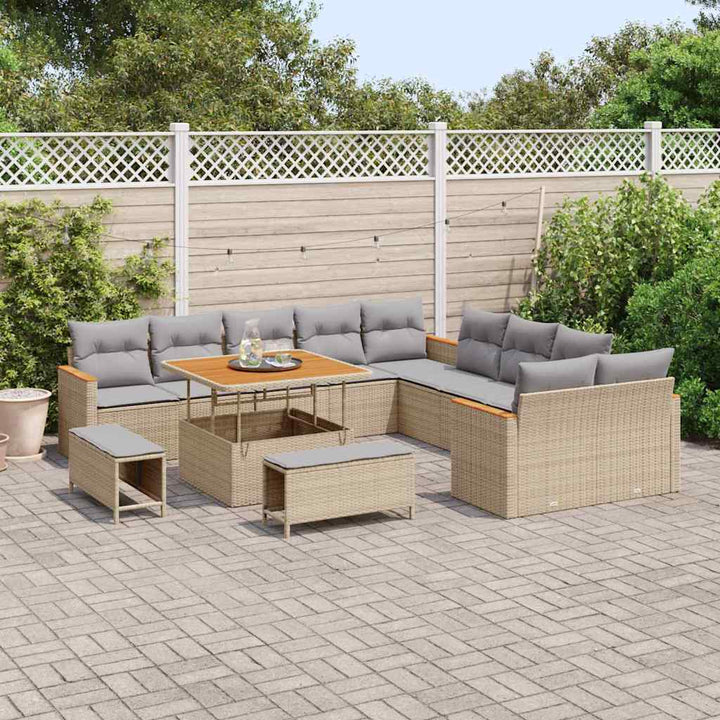Havesofa Sæt med pude med opbevaring Beige Poly rattan