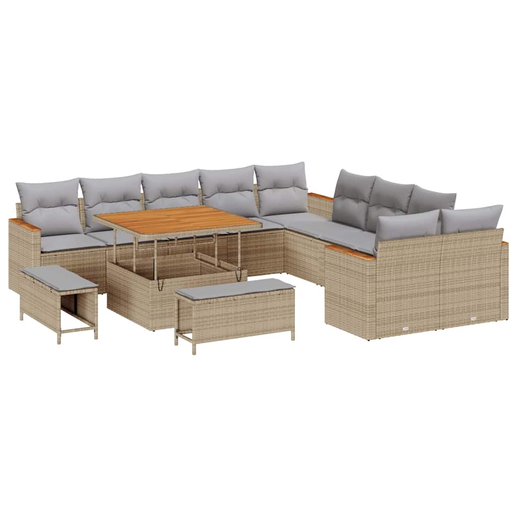 Havesofa Sæt med pude med opbevaring Beige Poly rattan