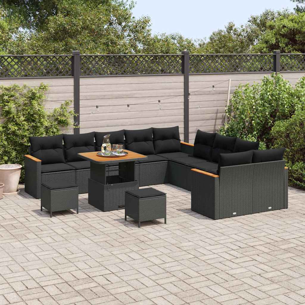 Havesofa Sæt med pude med opbevaring Sort Poly rattan