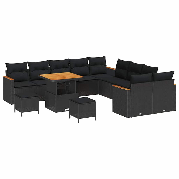 Havesofa Sæt med pude med opbevaring Sort Poly rattan