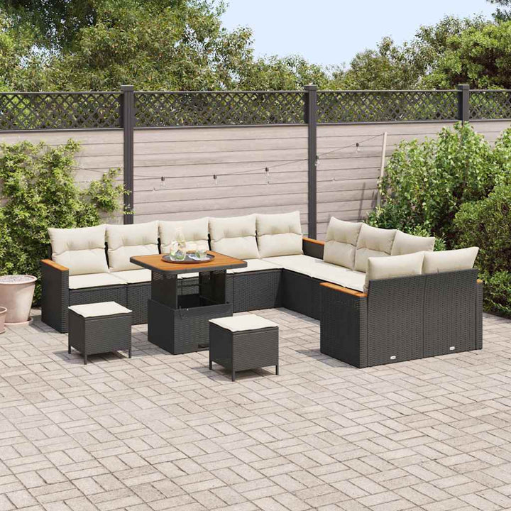 Havesofa Sæt med pude med opbevaring Sort Poly rattan