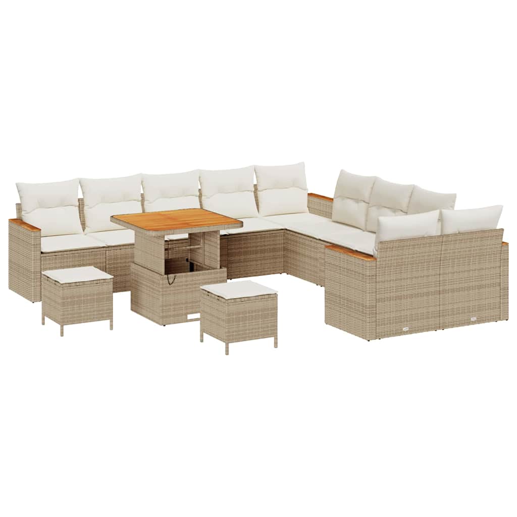 Havesofa Sæt med pude med opbevaring Beige Poly rattan