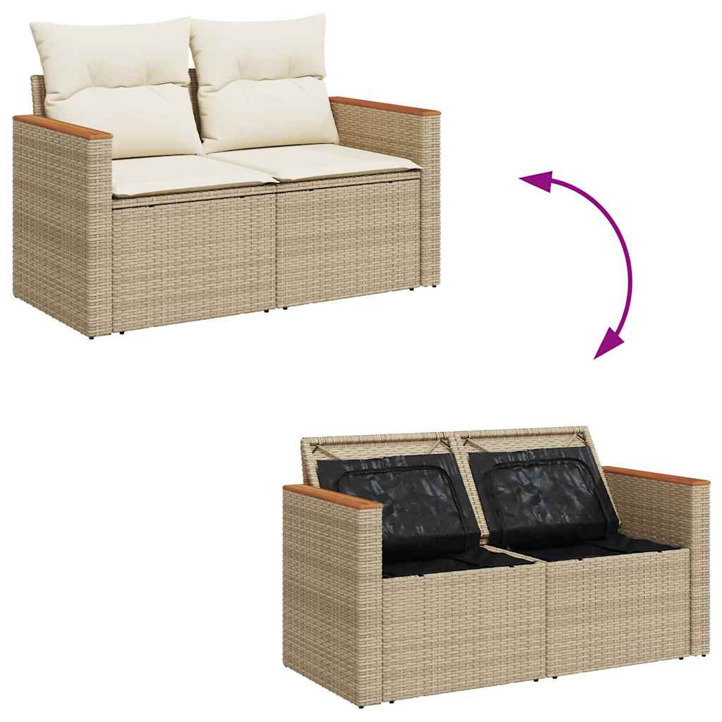 Havesofa Sæt med pude med opbevaring Beige Poly rattan