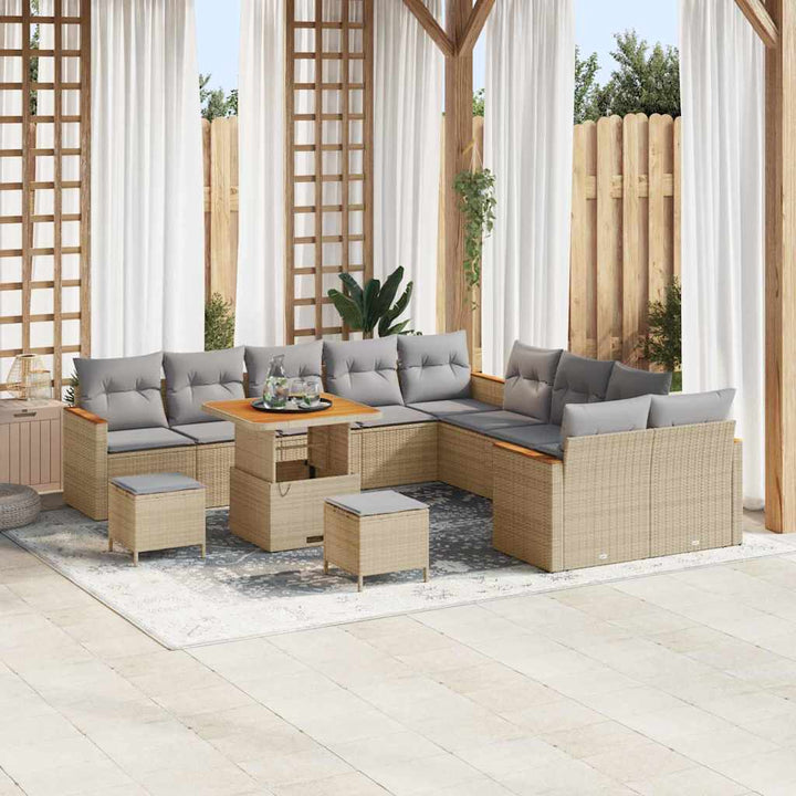 Havesofa Sæt med pude med opbevaring Beige Poly rattan
