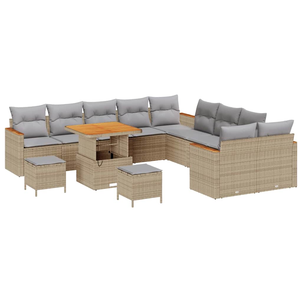 Havesofa Sæt med pude med opbevaring Beige Poly rattan