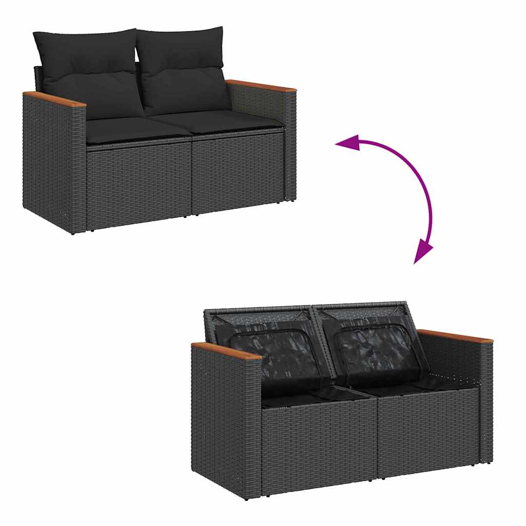 Havesofa Sæt med pude med opbevaring Sort Poly rattan