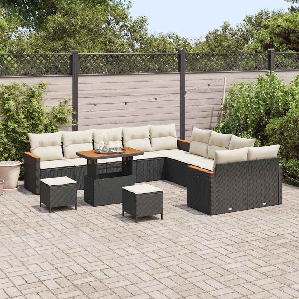 Havesofa Sæt med pude med opbevaring Sort Poly rattan