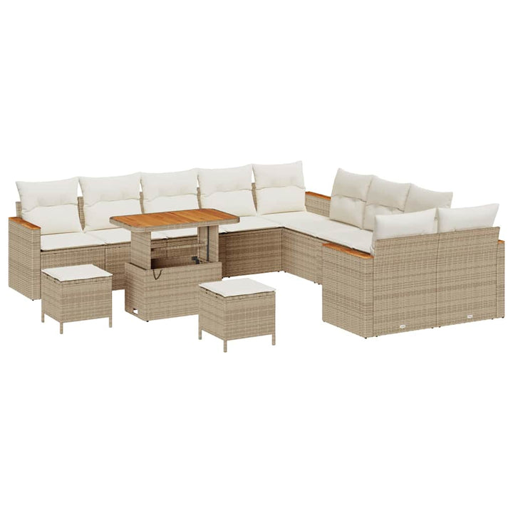 Havesofa Sæt med pude med opbevaring Beige Poly rattan