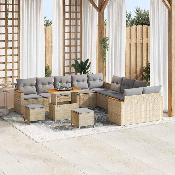 Havesofa Sæt med pude med opbevaring Beige Poly rattan