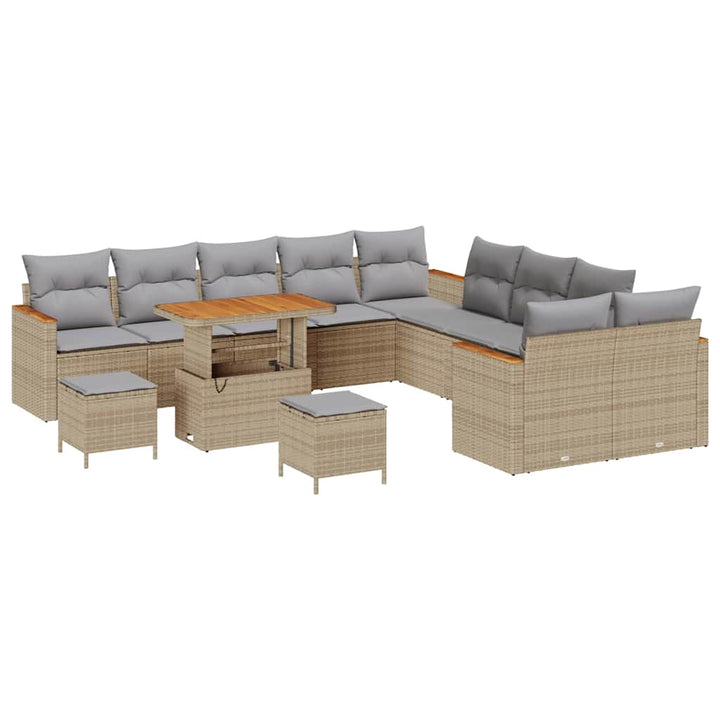 Havesofa Sæt med pude med opbevaring Beige Poly rattan